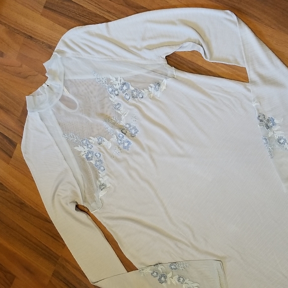Free People Saheli Glacial Ice Blue Mesh Bodice Floral Embroidered Top, … - Picture 3 of 16